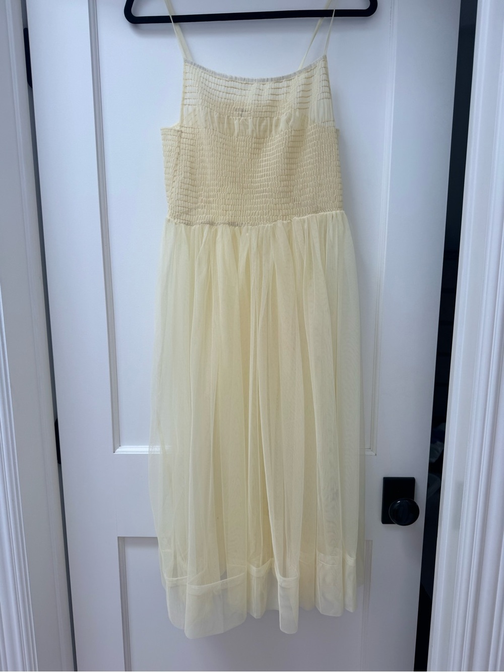 Ali Golden Sleeveless Light Yellow Midi Dress with Smocked Bodice
